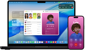 14-inch MacBook Pro and iPhone 16 — the iPhone is calling a contact named Luis while the MacBook Pro shows the same call in the Phone app