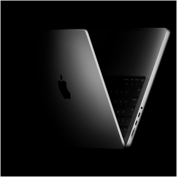 MacBook Pro positioned into the shape of a V, referencing the M5 chip