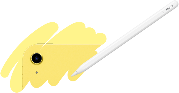 Apple Pencil stroke reveals the back of iPad, showcasing the back camera.