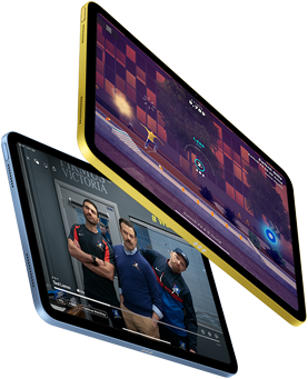Showcasing gaming screen and Apple TV+ show Ted Lasso on iPad
