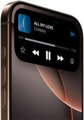 A song is playing on an iPhone 16 Pro in Desert Titanium