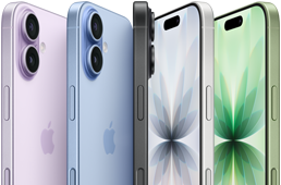iPhone 17, exterior front, exterior rear, exterior side, five colours: Lavender, Mist Blue, Black, White and Sage.