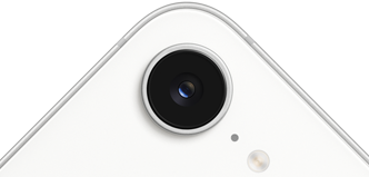iPhone 17e, partial back exterior, white colour, Fusion camera at top