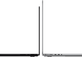 MacBook Pro 14-inch and 16-inch back to back, showing size difference and emphasising the narrow profile